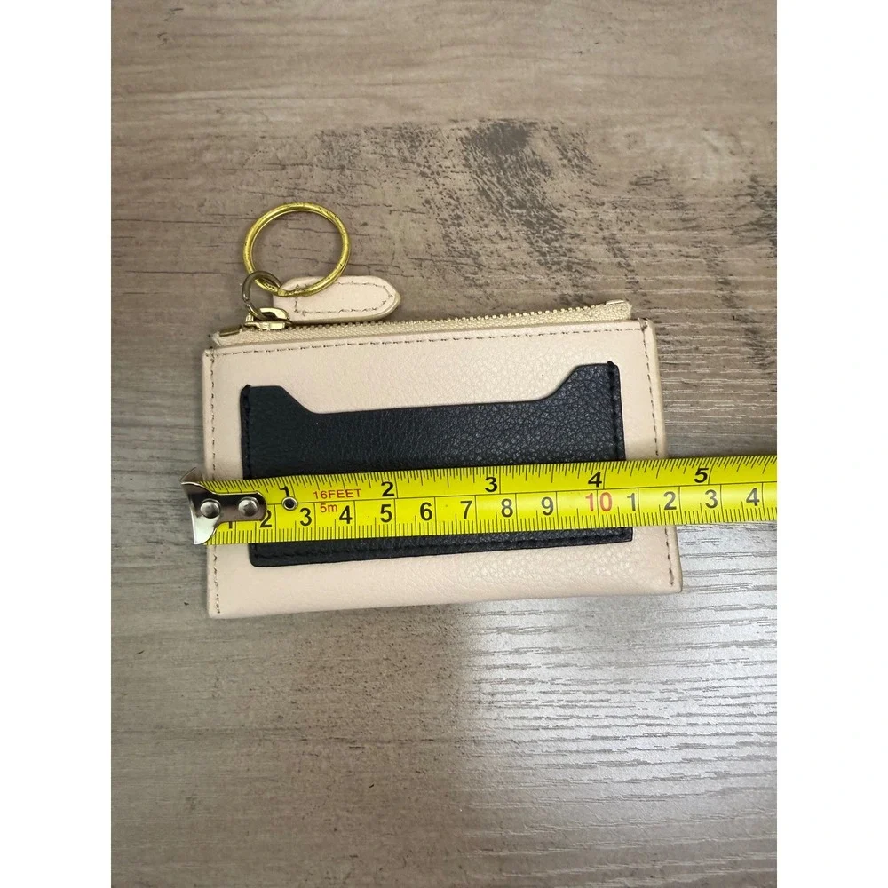 J.Crew Colorblock Leather Coin Purse Card Case Keychain Cream Black Gold Zip